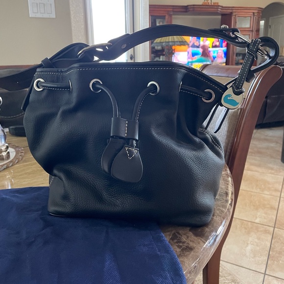 Dooney & Bourke Black Pebble Grain Leather Drawstring Bag 11 X 10.75 NEW - Picture 15 of 16